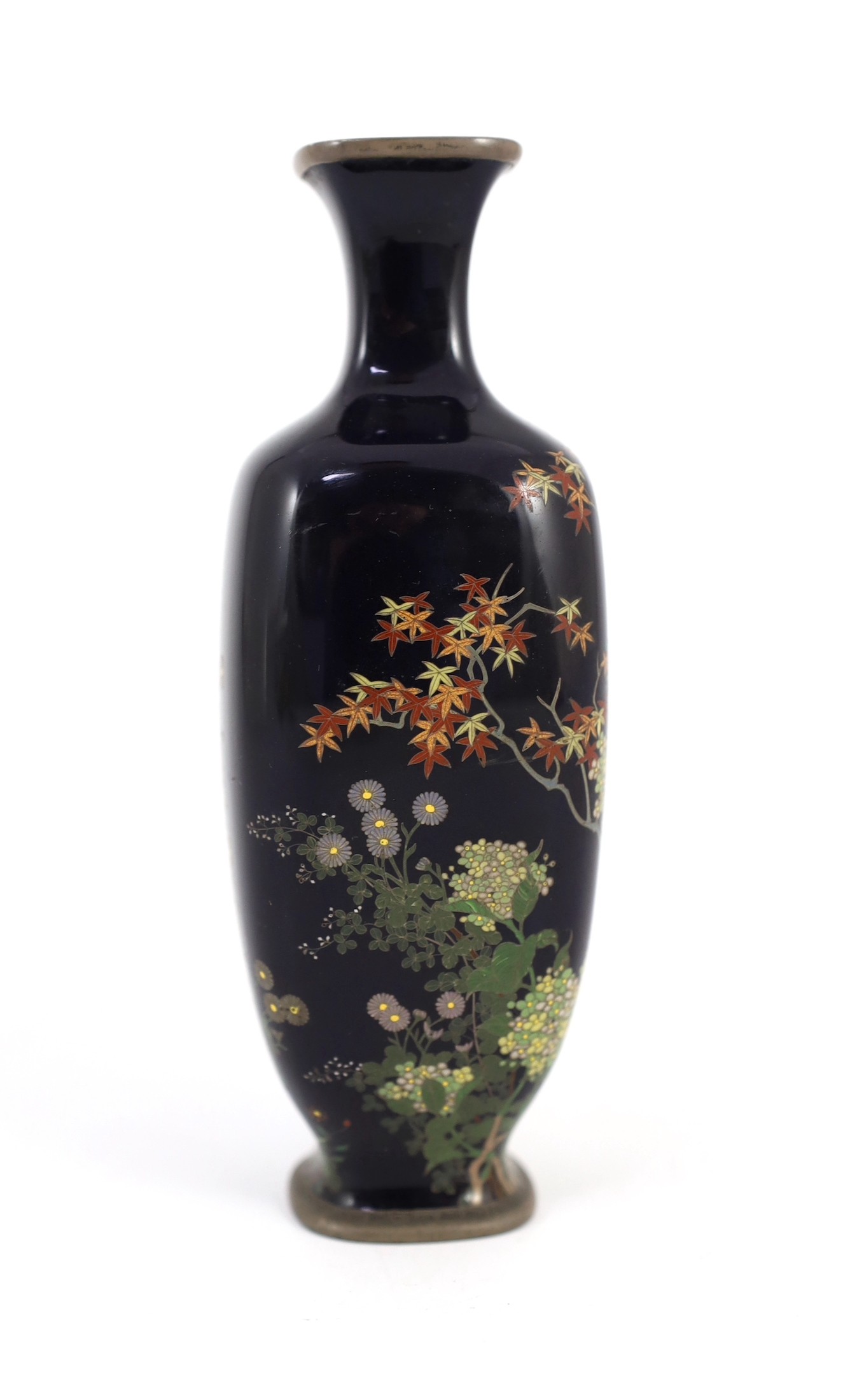 A Japanese silver wire cloisonné enamel vase, Meiji period, manner of Hayashi Kodenji, 15cm high